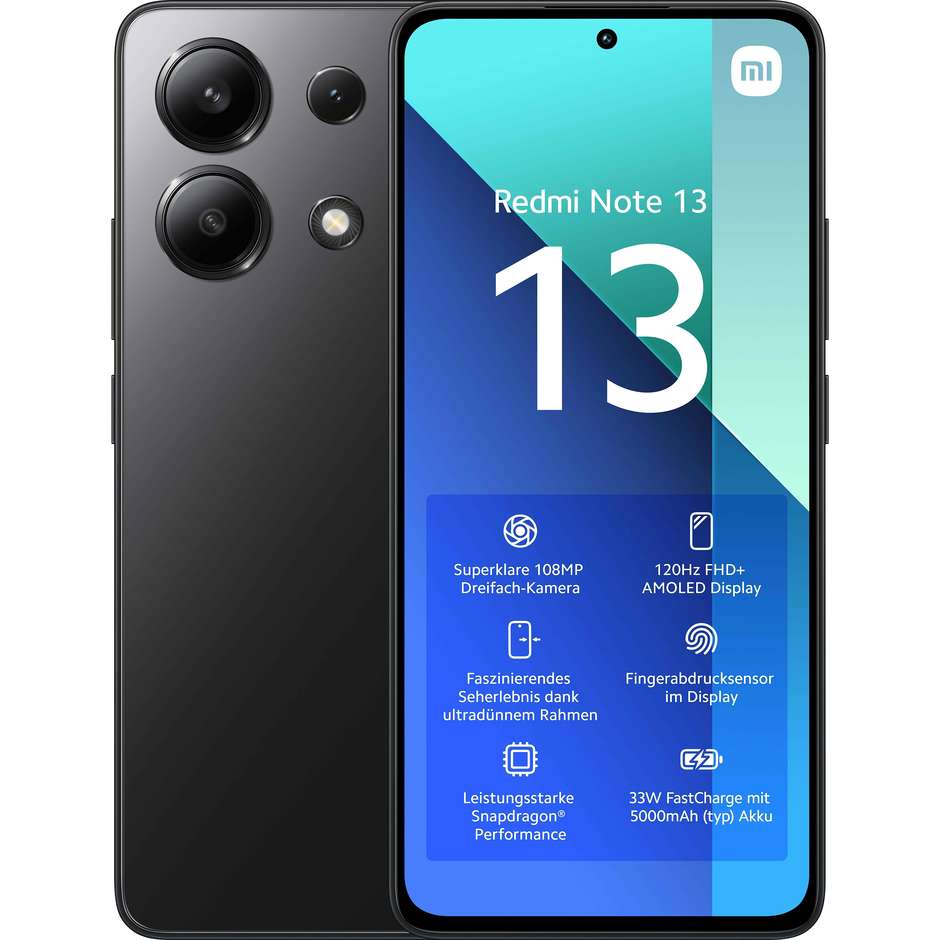 Xiaomi Redmi Note 13 Smartphone 6,7" FHD+ Ram 8 Gb Memoria 256 Gb Android colore nero