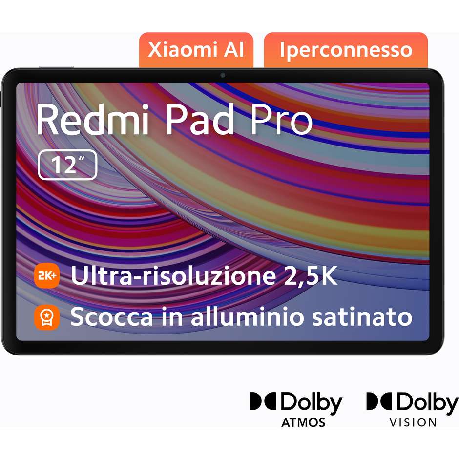 Xiaomi Redmi Pad Pro Tablet 12.1" Ram 6 GB Memoria 128 GB  Wi-Fi Android 14 Colore Grafite, Grigio