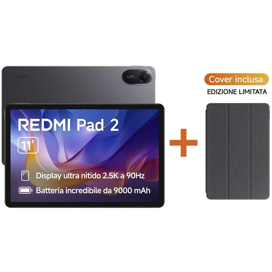 Xiaomi Redmi Pad SE 11" Wi-Fi (REDMI PAD 2 GRAY WIFI) Schermo 90Hz FHD+ MediaTek Helio G99 8-Core RAM 4GB LPDDR4x Memoria 128GB espandibile 4x Altoparlanti Dolby Atmos Batteria 8000 mAh Grigio Grafite